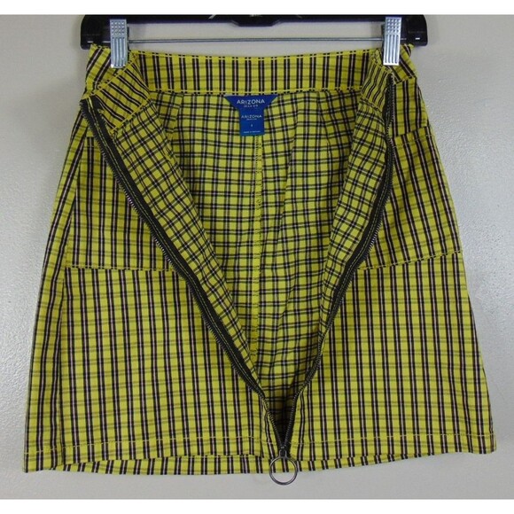 Arizona Yellow Plaid Zip Front Skirt Size 3 Clueless Style 90's Aesthetic Gothic - Picture 5 of 10